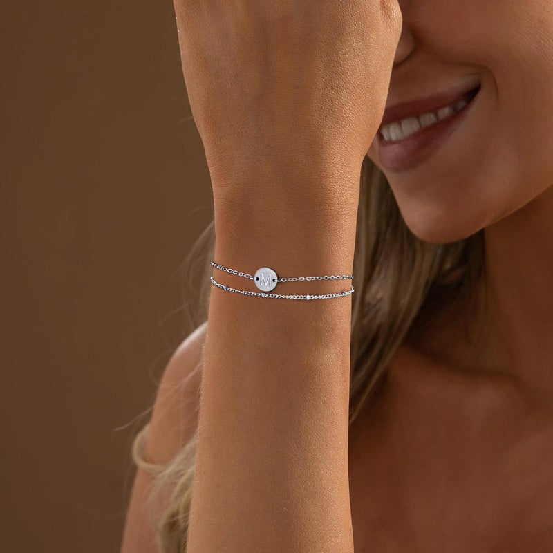 MONOZO Gold Bracelets for Women Girls Jewelry Gifts - Dainty 18K Gold Plated Disc Monogram Letter A-Z Initial Bracelets for Women Trendy Personalized Letter Bracelet Birthday Valentine Gifts for Her - Image 3